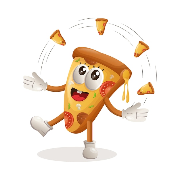 Vecteur jolie mascotte de pizza freestyle avec pizza