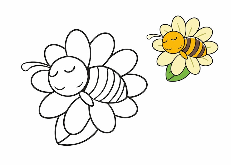 Vecteur une jolie page à colorier mettant en vedette une abeille qui dort paisiblement sur une fleur vibrante entourée d'une douce
