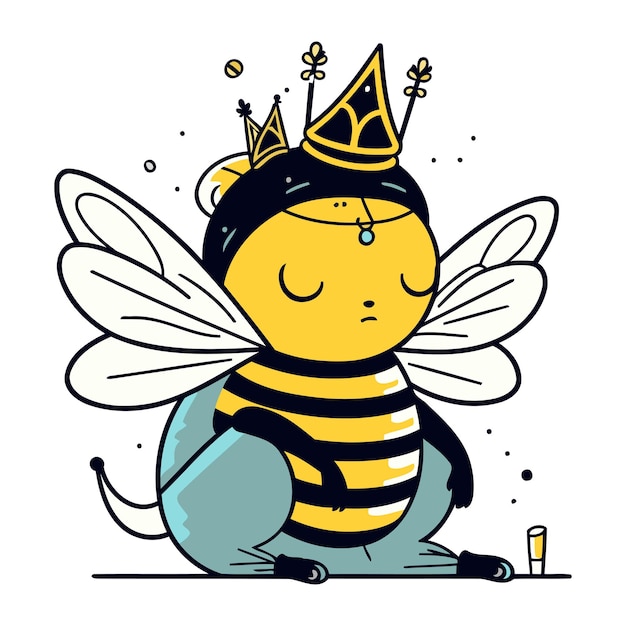 Une jolie petite abeille avec une couronne sur la tête Illustration vectorielle