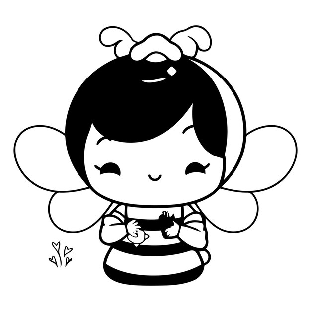 Vecteur une jolie petite abeille de dessin animé sur fond blanc