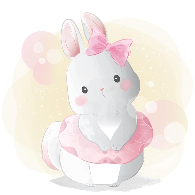 Jolie petite ballerine lapin dans une robe rose