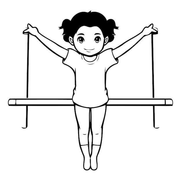 Vecteur une jolie petite fille faisant des exercices de gymnastique sur des barres parallèles illustration vectorielle
