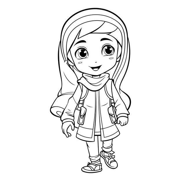 Vecteur une jolie petite fille en imperméable pour le livre de coloriage