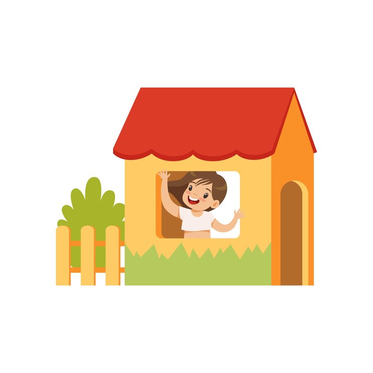 Vecteur jolie petite fille jouant un enfant de maison s'amusant sur une illustration vectorielle de terrain de jeu sur un blanc