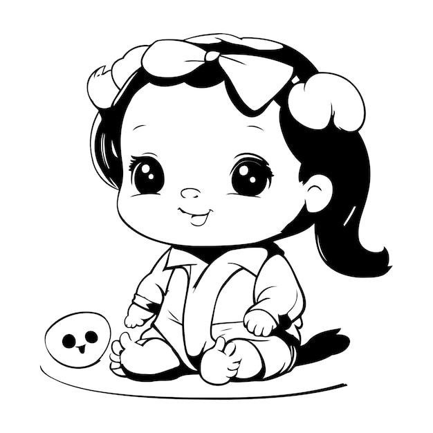 Vecteur jolie petite fille jouant avec un jouet illustration vectorielle noir et blanc