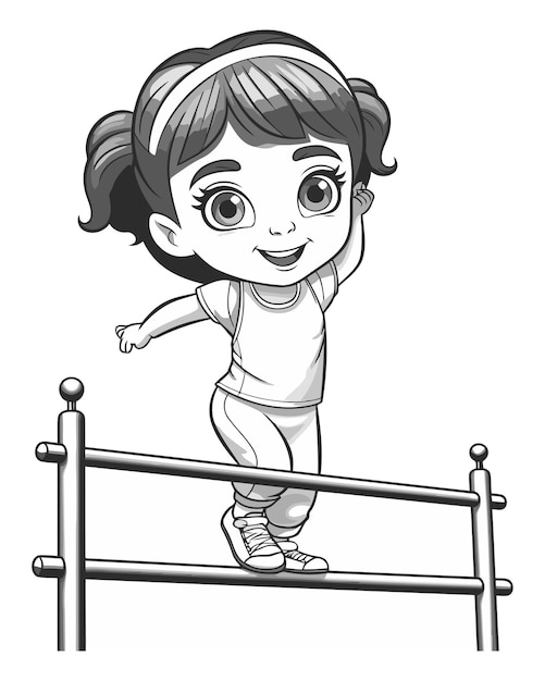 Vecteur une jolie petite fille qui fait de la gymnastique sur des barres parallèles.