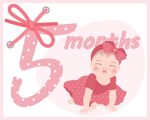 Vecteur jolie petite fille vêtue d'une robe rose avec un arc, carte pour l'anniversaire des enfants. illustration, impression, vecteur