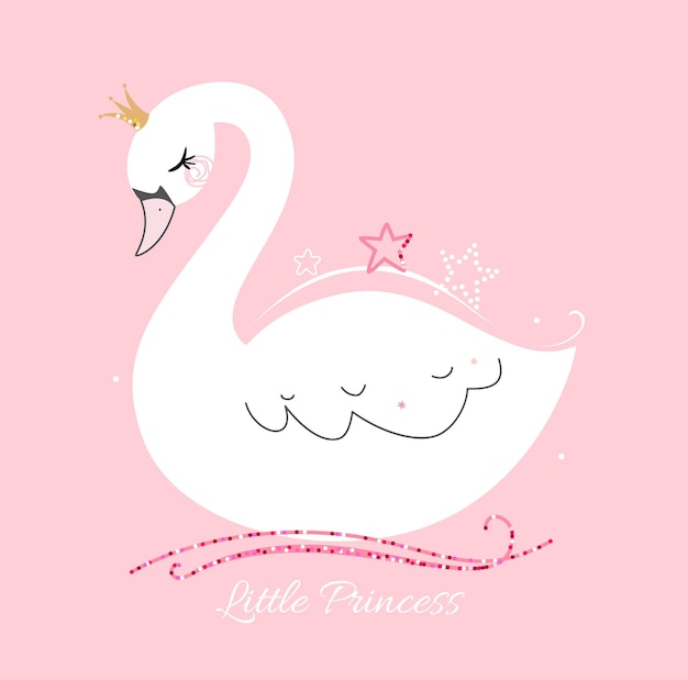 Jolie petite princesse cygne sur fond rose. Style branché.
