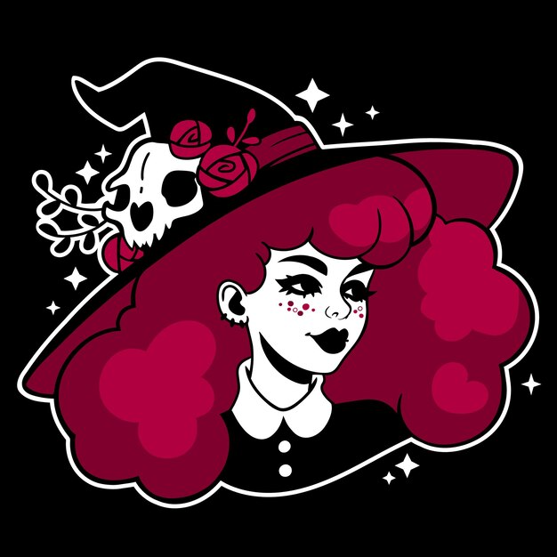 Une jolie petite sorcière aux cheveux courts dans un chapeau.