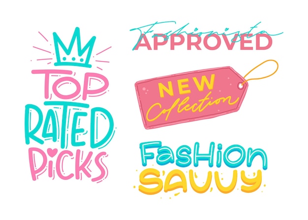 Jolie phrase de lettrage à la main colorée pour le marketing des ventes de mode en illustration vectorielle