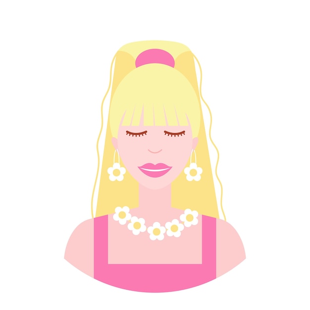 Une jolie poupée blonde dans une illustration vectorielle de style barbiecore