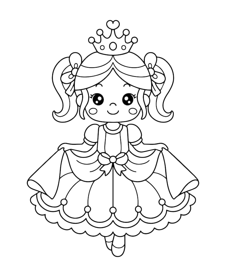 Vecteur une jolie princesse avec une belle robe illustration de page de coloriage
