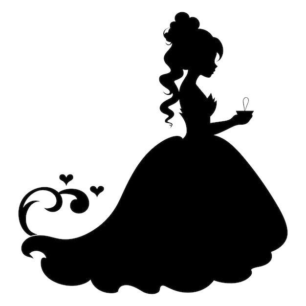 Vecteur jolie princesse silhouette noire