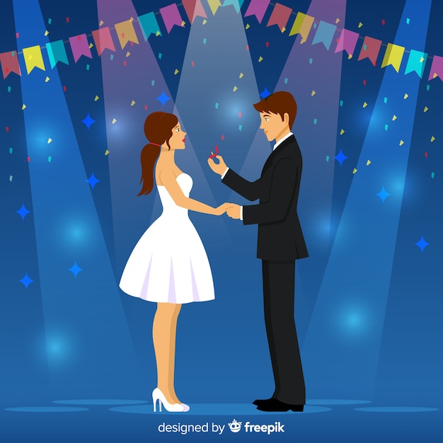 Vecteur jolie proposition de mariage avec style cartoon