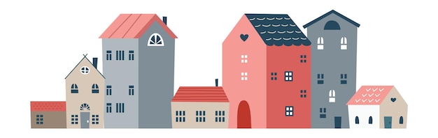 Jolie Rue De La Ville. Petites Maisons Confortables De Style Scandinave. Illustration Vectorielle