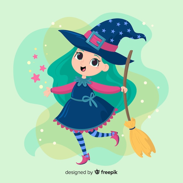 Jolie sorcière d'halloween avec paillettes et cheveux bleus