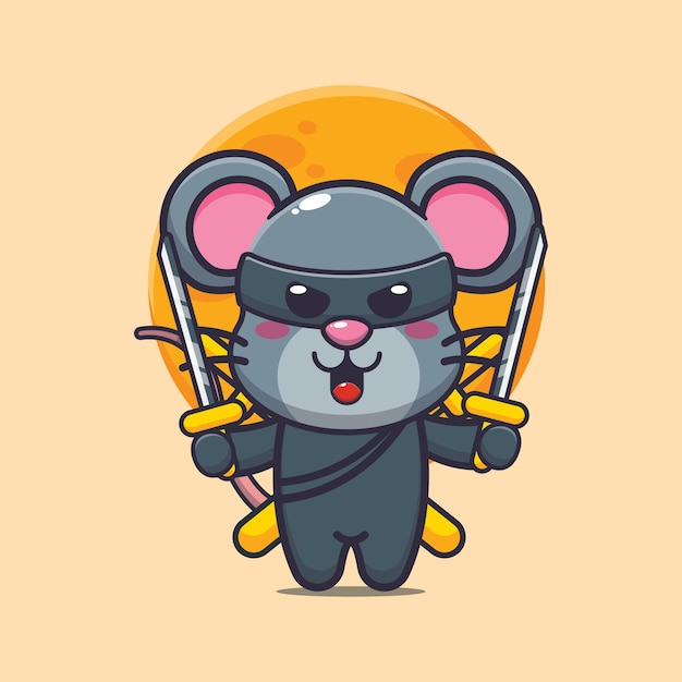 Jolie souris ninja Illustration animale de dessin animé mignon