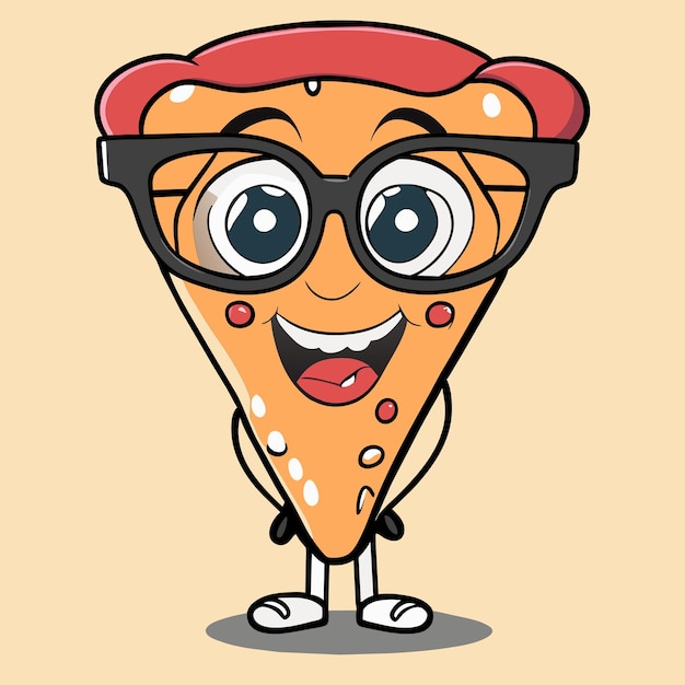 Vecteur jolie tranche de pizza portant des lunettes avec les pouces vers le haut illustration d'icône de vecteur de dessin animé