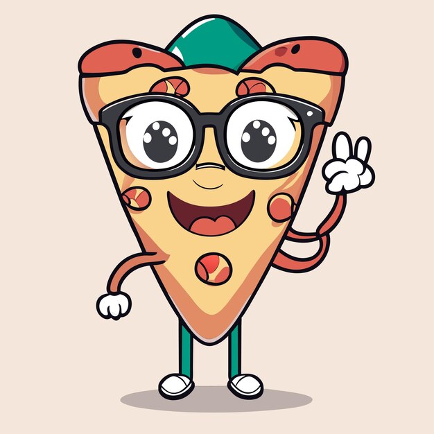 Vecteur jolie tranche de pizza portant des lunettes avec les pouces vers le haut illustration d'icône de vecteur de dessin animé