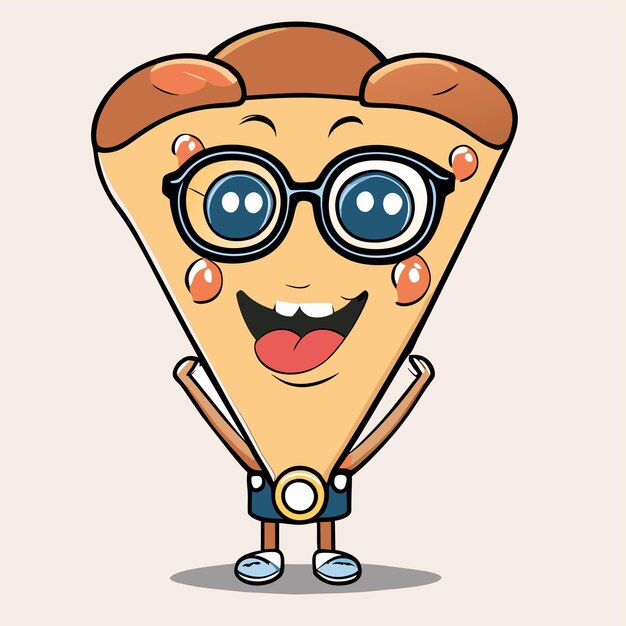 Vecteur jolie tranche de pizza portant des lunettes avec les pouces vers le haut illustration d'icône de vecteur de dessin animé