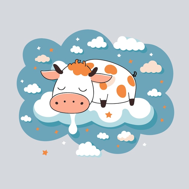 Jolie vache dormant sur un nuage