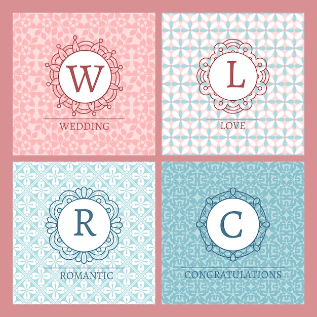 Jolies Cartes Roses Avec Des Monogrammes