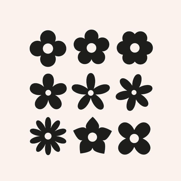 Vecteur jolies fleurs simples formes florales de base silhouettes pour la conception