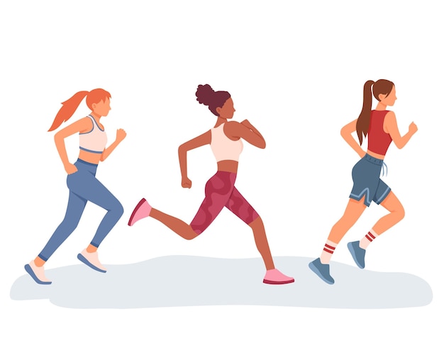 De jolies jeunes dames qui courent dehors faisant des exercices cardio ensemble