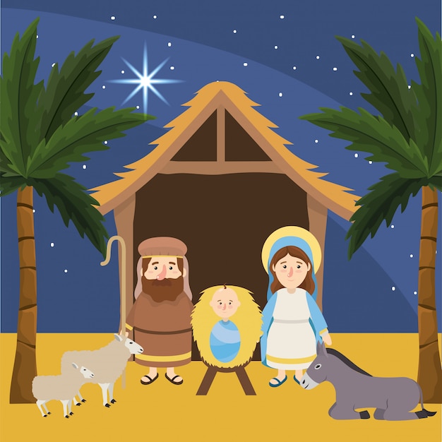 Joseph Avec Marie Et Jésus Dans La Crèche