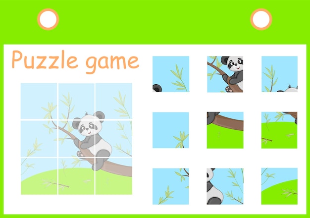 Jouer Au Puzzle Avec Une Image Avec Un Panda Dans Un Style Cartoon.