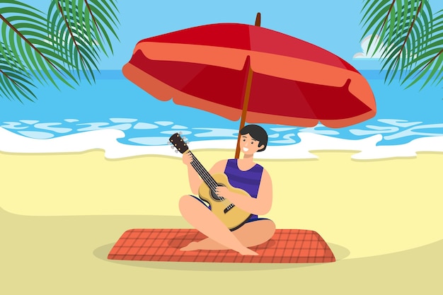 Vecteur jouer de la guitare sur la plage