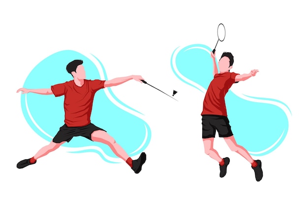 Vecteur jouer à l'illustration vectorielle de badminton. amusement sportif entre amis. joueurs de badminton en action.