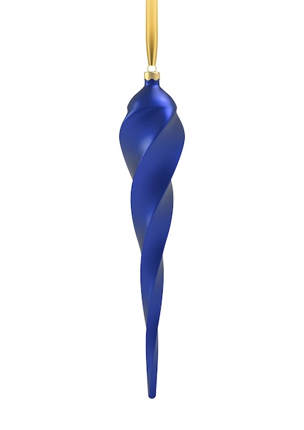 Jouet d'arbre de Noël bleu réaliste sous la forme d'un glaçon, spirale. Objet d'illustration 3D pour la conception de Noël, maquette.