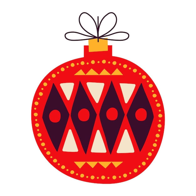 Jouet D'arbre De Noël Décoration De Bonne Année Dans Des Couleurs Rétro Style Plat Avec Décoration Rouge Autocollant De Noël Symbole De Vacances Icône Illustration Vectoriel