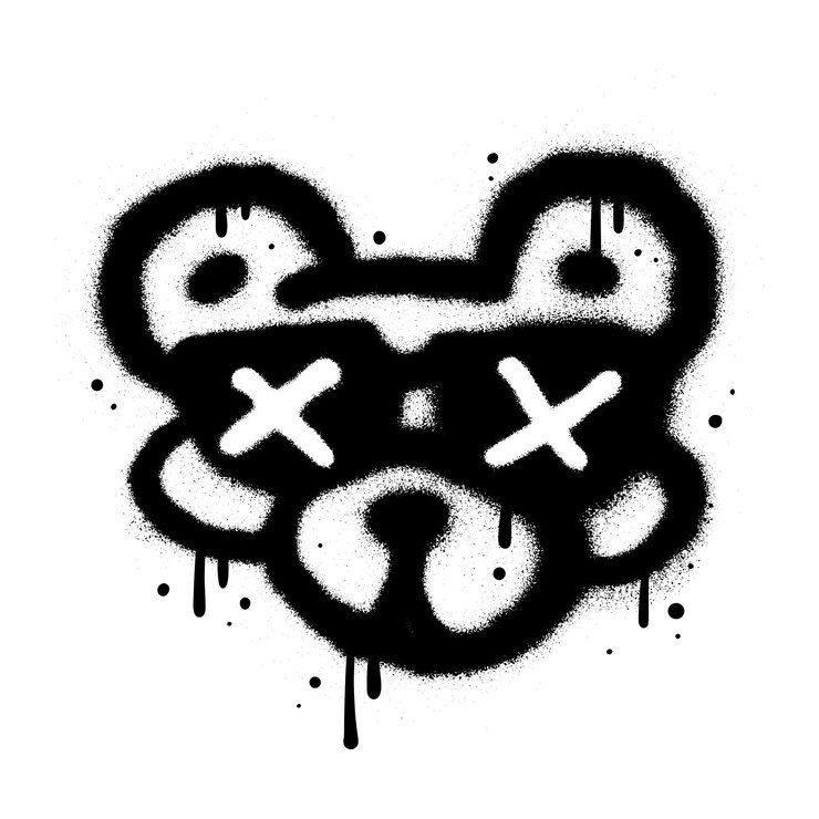 Vecteur jouet d'ours mort dans des lunettes de soleil imprimé pour t-shirt vector graffiti dessin animé spray style logo icône ours mort urban graffiti imprimé pour affiche t-shirt