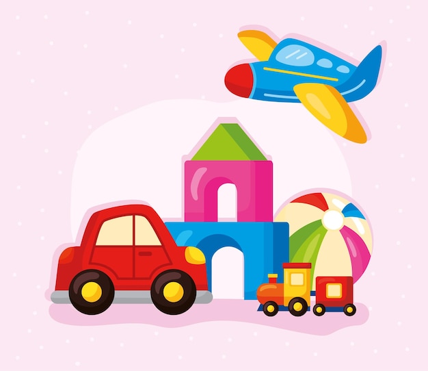 Jouet voiture et château sur le thème de la salle de jeux
