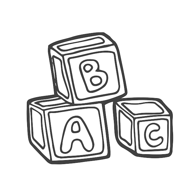 Vecteur jouets en blocs pour enfants de style doodle avec alphabet dessus en format vectoriel