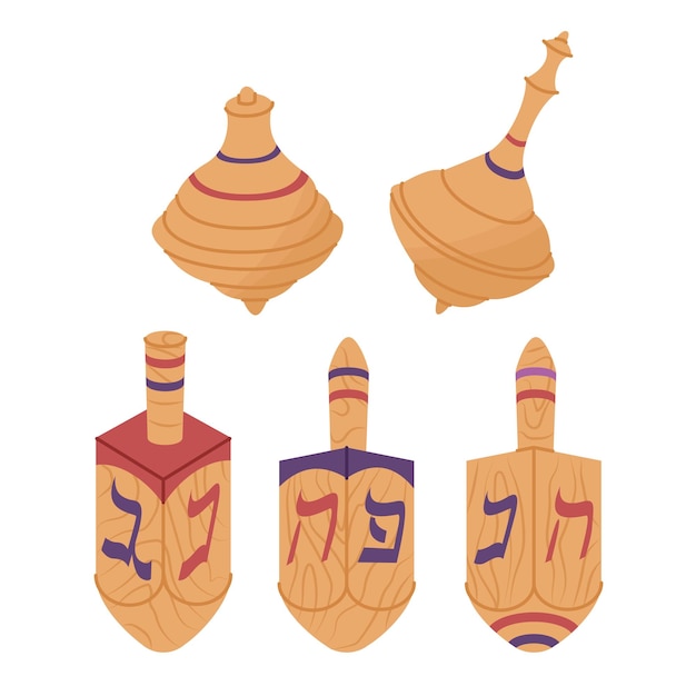 Vecteur jouets en bois toupie nommée dreidel célébrant la fête juive traditionnelle hanoukka valeurs familiales et rituels religieux illustration vectorielle isolée sur fond blanc