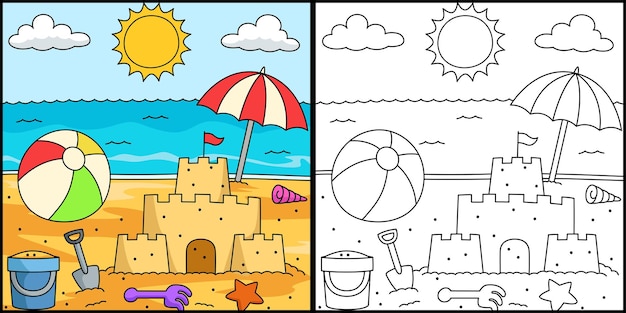 Jouets, Sur, Les, Plage, Coloration, Page, Illustration