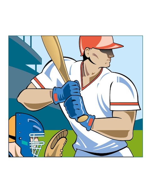 Vecteur joueur de baseball debout avec une batte dans ses mains illustration vectorielle dans un style plat