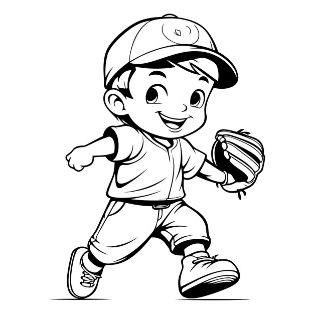 Vecteur le joueur de baseball, la mascotte de dessin animé, l'illustration vectorielle du personnage