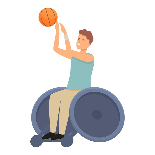 Vecteur joueur de basket-ball en fauteuil roulant icône dessin animé vecteur sport physique exercice d'entraînement