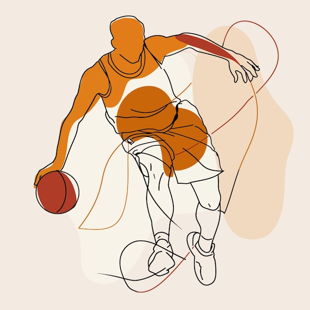 Vecteur joueur de basket-ball main minimale tirée