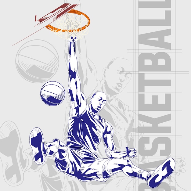Joueur de basket-ball personnage de dessin animé illustration art fond isolé