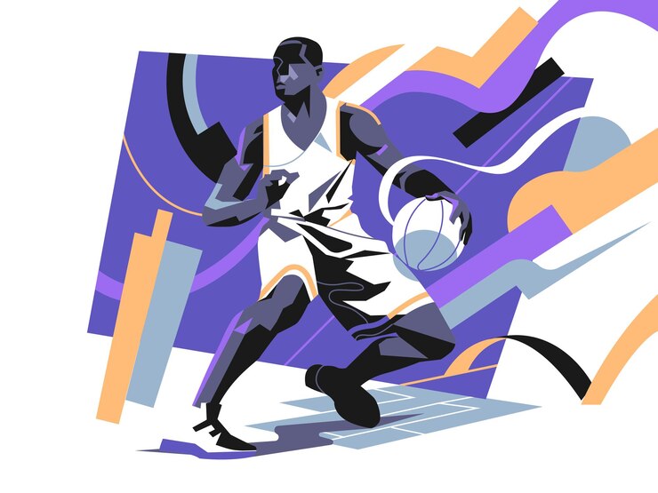 Vecteur joueur de basket-ball se préparant à faire un tournage