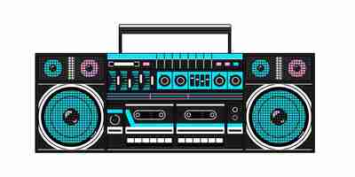 Vecteur joueur de cassettes rétro boombox dans les années 90 illustration vectorielle isolée de style néon y2k