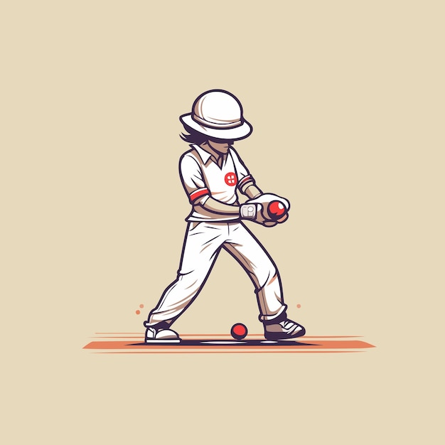 Vecteur joueur de cricket avec une batte et une balle à la main illustration vectorielle