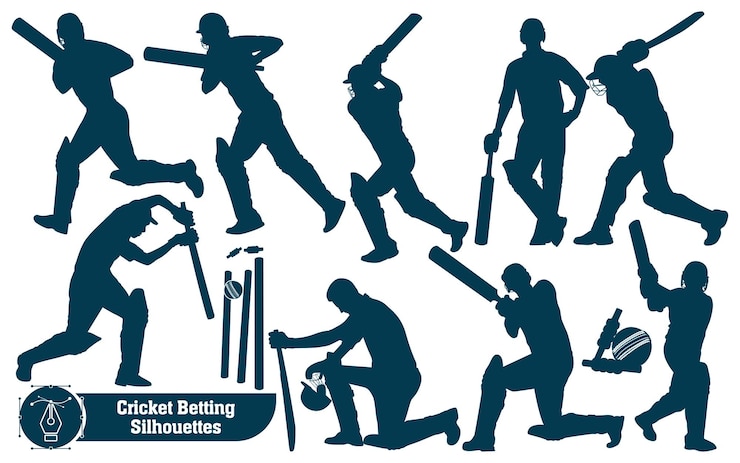 Vecteur joueur de cricket paris silhouettes dans différentes poses