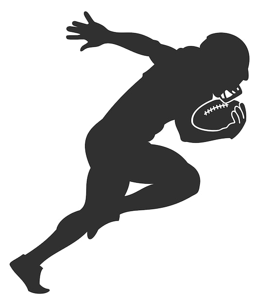 Vecteur joueur football américain, courant, sportif, silhouette noire