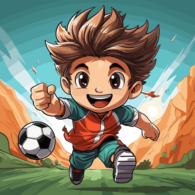 joueur de football de dessin animé jouant au football